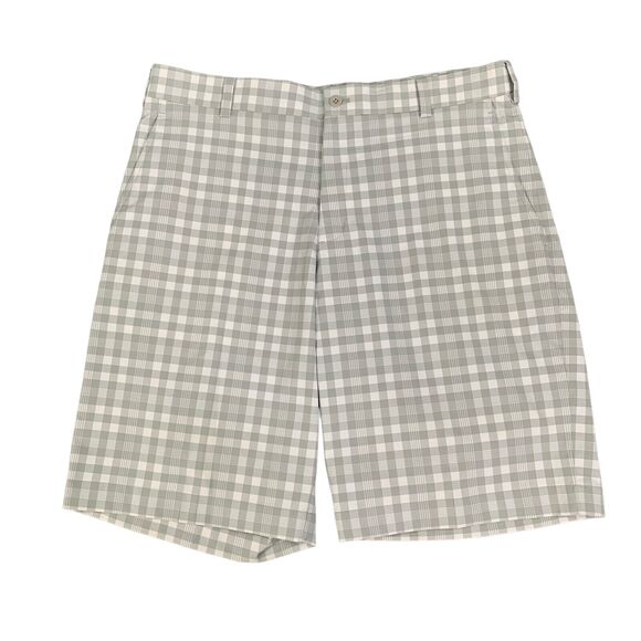 Nike Golf Short Mens 34 Grey Plaid Dri Fit Mid Rise Stretch Mesquite Logo - Picture 1 of 13